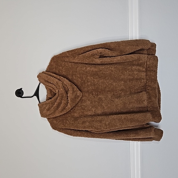 SHEIN Sherpa Long Sleeve Half Zip Teddy Hoodie w Kangaroo Pouch Brown Black XS - Picture 5 of 12